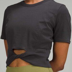 Lululemon Cropped Cotton Ribbed-Band T-Shirt Graphite Grey Cotton NWT RARE 8